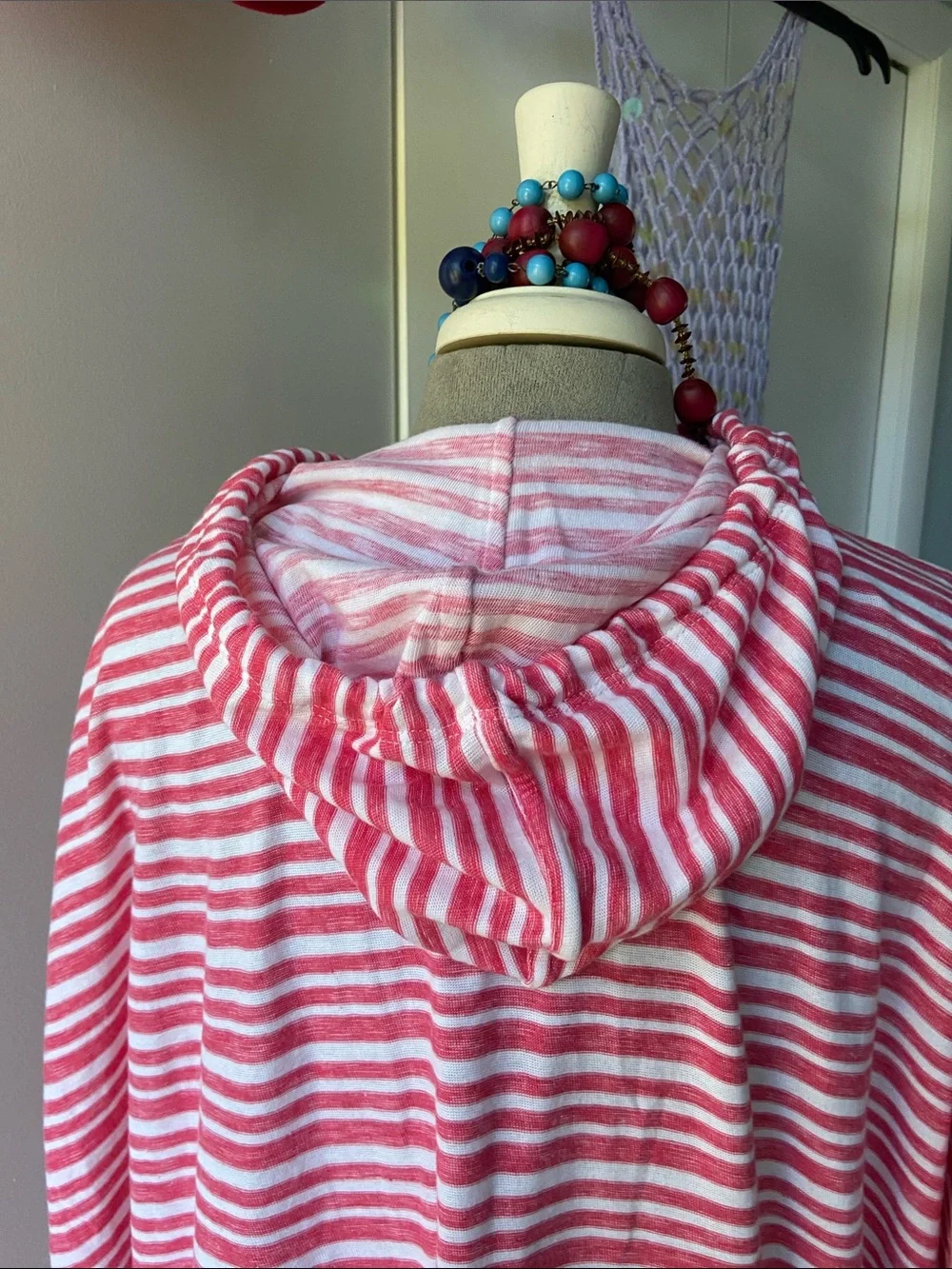 Hooded Pink & White Striped Beach Poncho